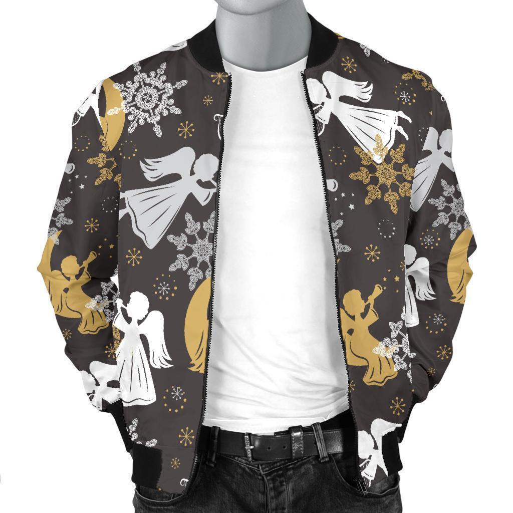 Angel Snowflake Print Pattern Men's Bomber Jacket-grizzshop