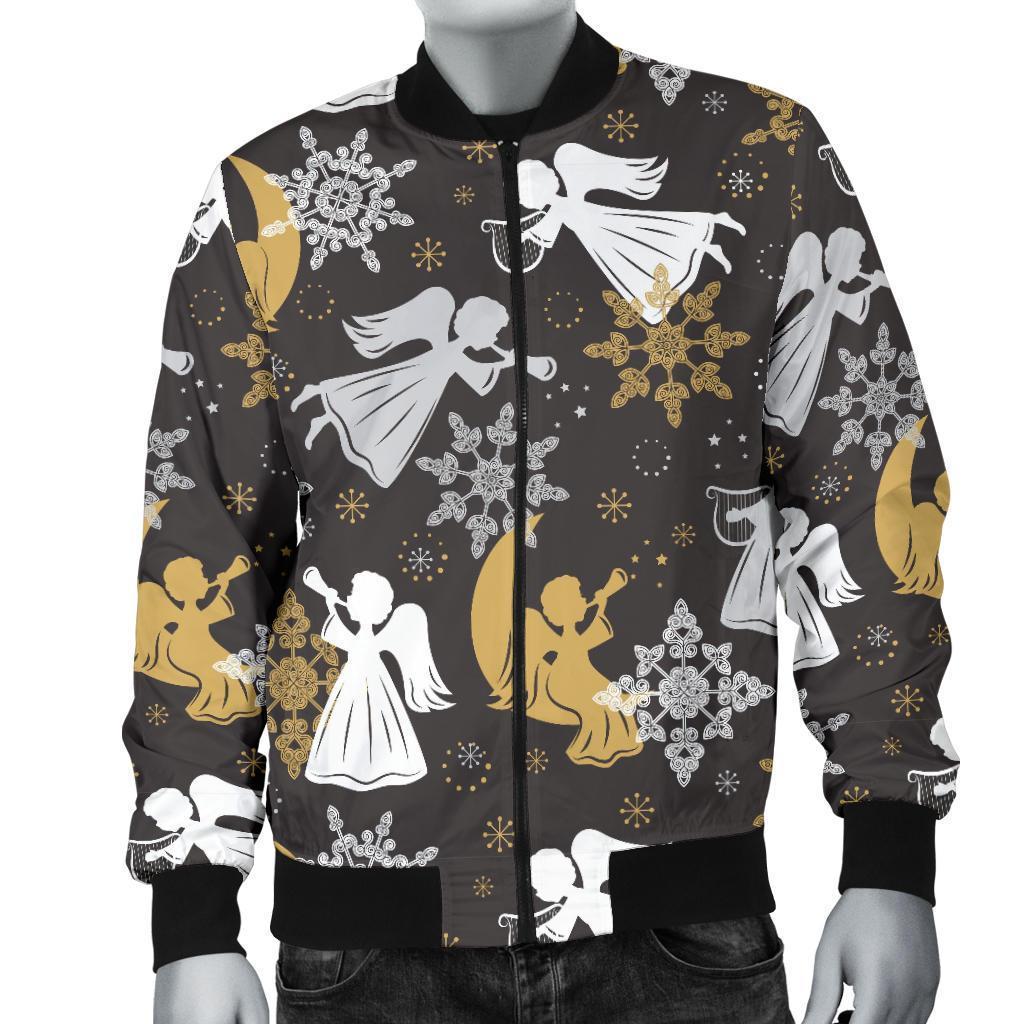 Angel Snowflake Print Pattern Men's Bomber Jacket-grizzshop