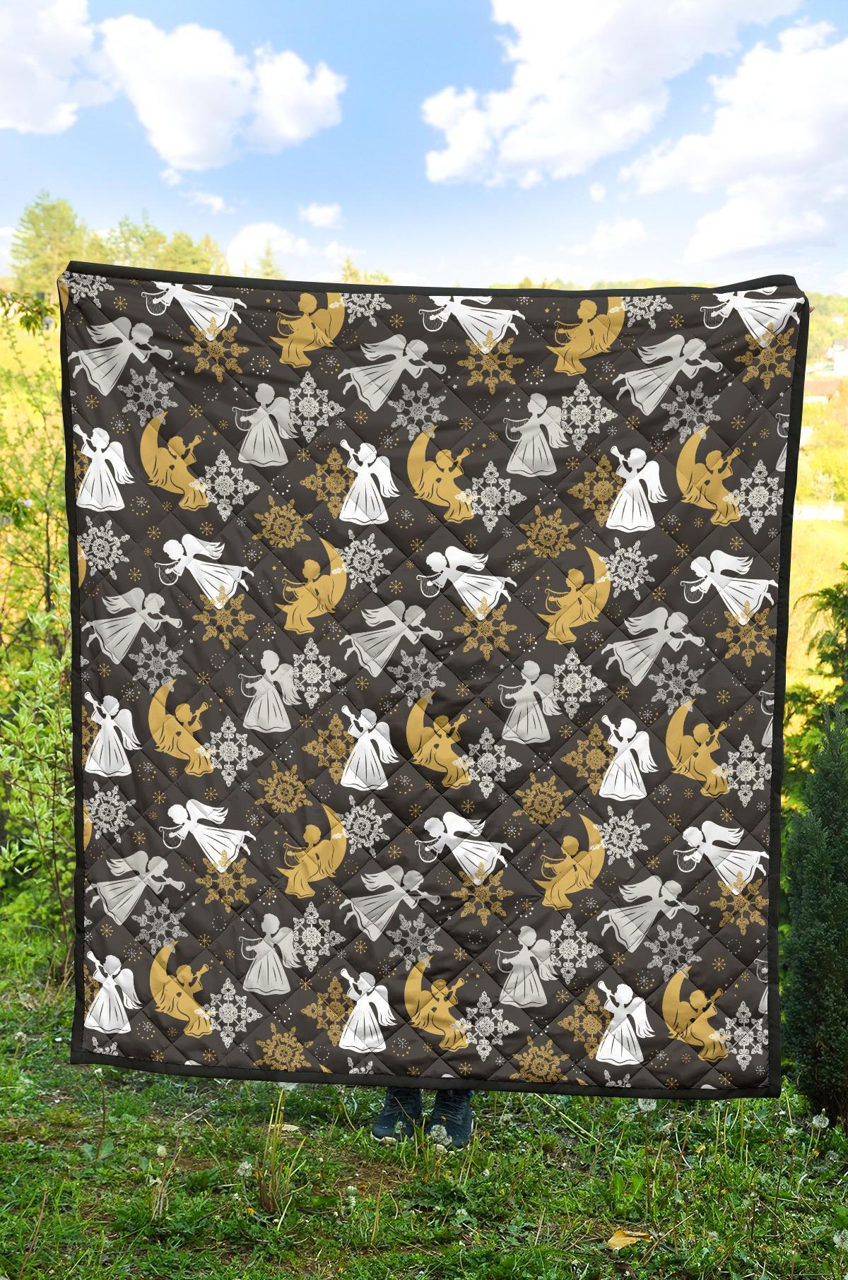 Angel Snowflake Print Pattern Quilt-grizzshop