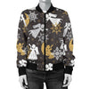 Angel Snowflake Print Pattern Women Casual Bomber Jacket-grizzshop