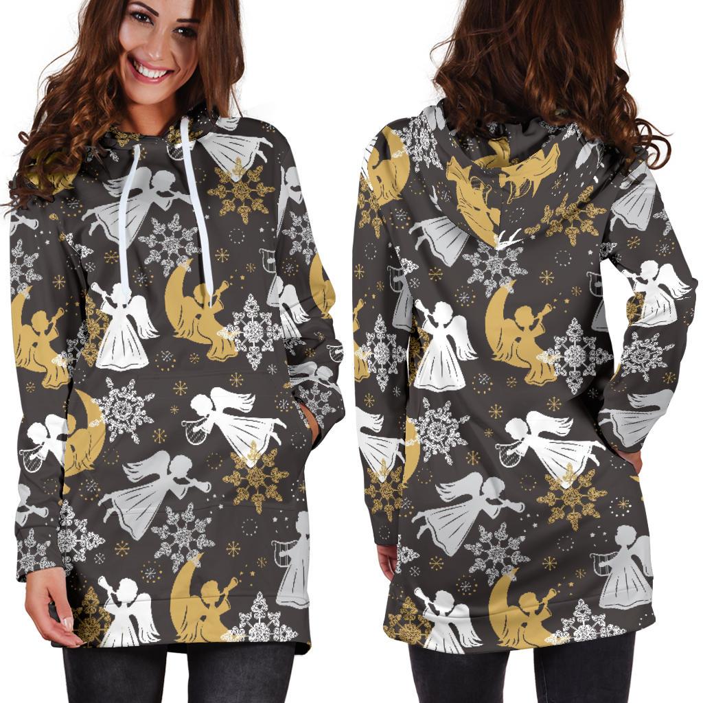 Angel Snowflake Print Pattern Women Hoodie Dress-grizzshop