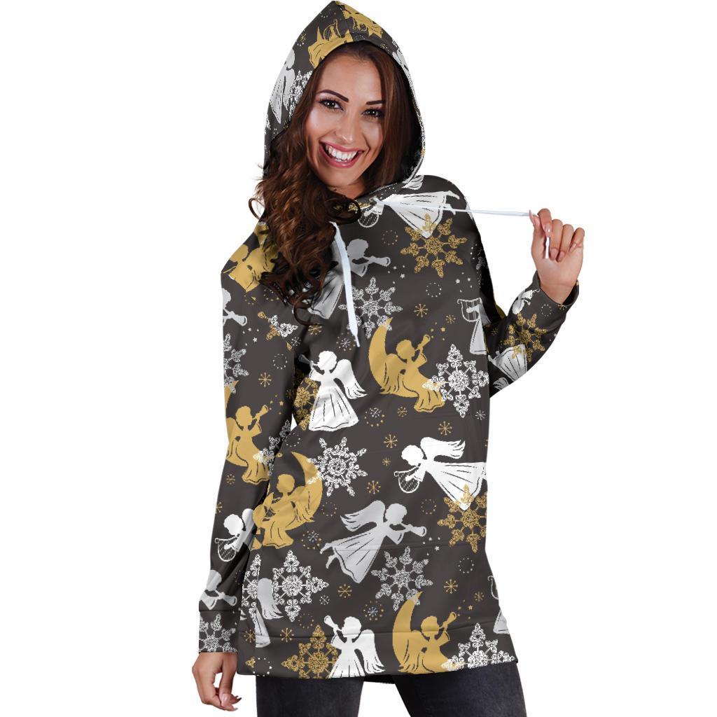 Angel Snowflake Print Pattern Women Hoodie Dress-grizzshop