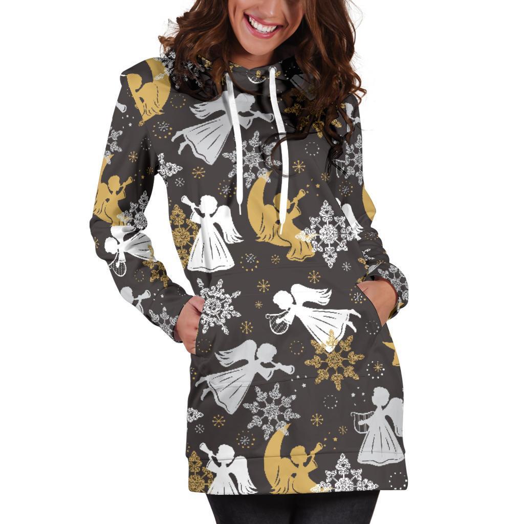 Angel Snowflake Print Pattern Women Hoodie Dress-grizzshop