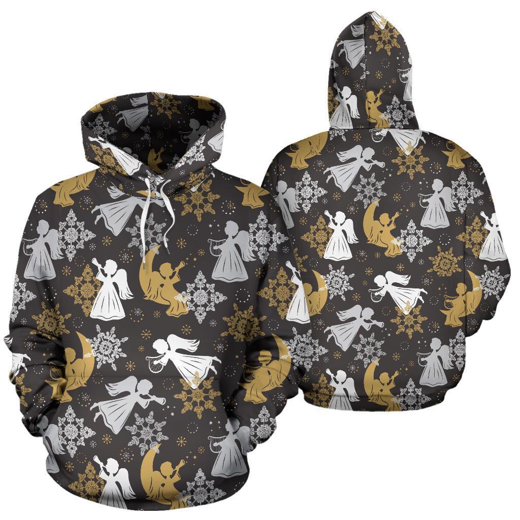 Angel Snowflake Print Pattern Women Men Pullover Hoodie-grizzshop