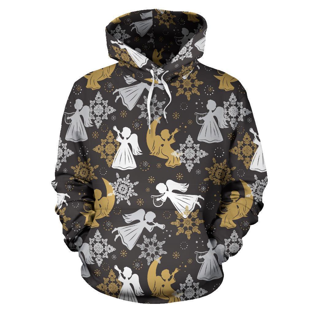 Angel Snowflake Print Pattern Women Men Pullover Hoodie-grizzshop