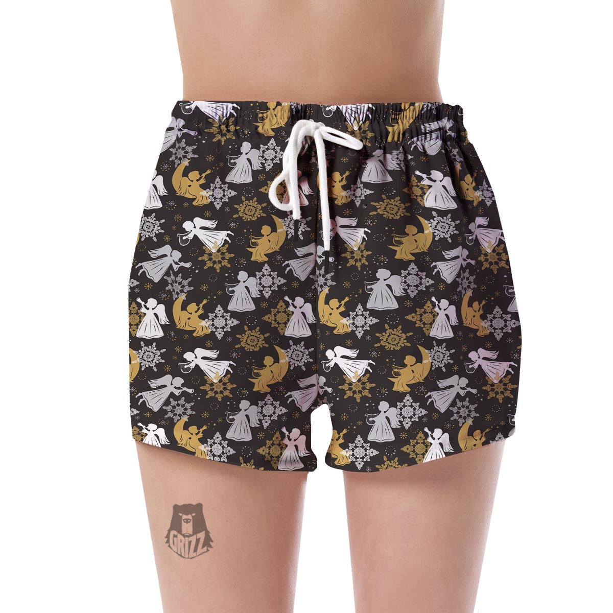 Angel Snowflake Print Pattern Women's Shorts-grizzshop