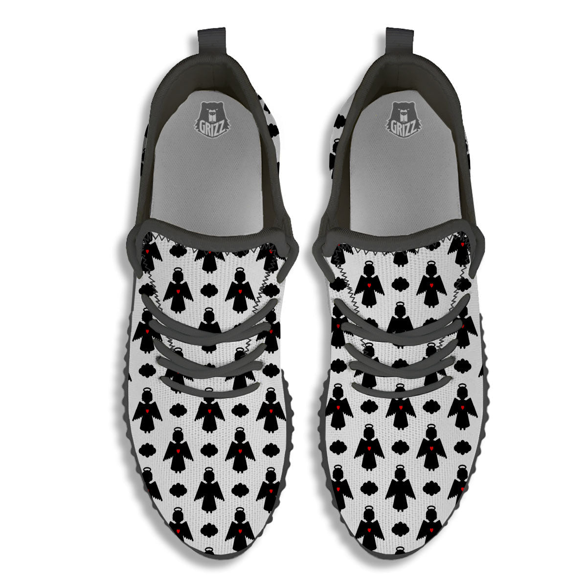 Angel White And Black Print Pattern Black Walking Shoes-grizzshop