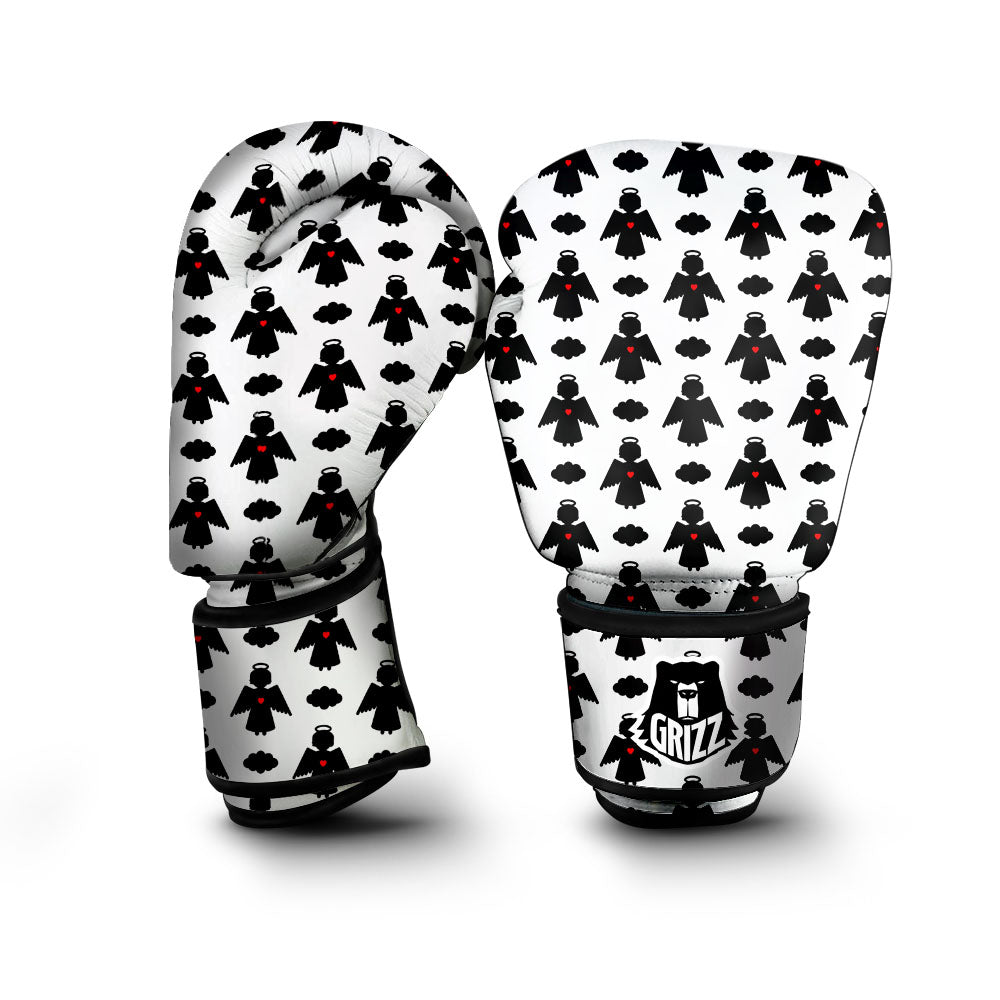 Angel White And Black Print Pattern Boxing Gloves-grizzshop
