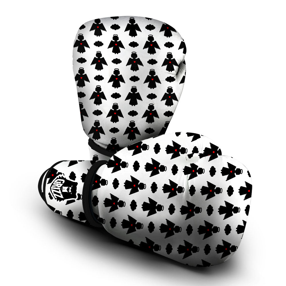 Angel White And Black Print Pattern Boxing Gloves-grizzshop