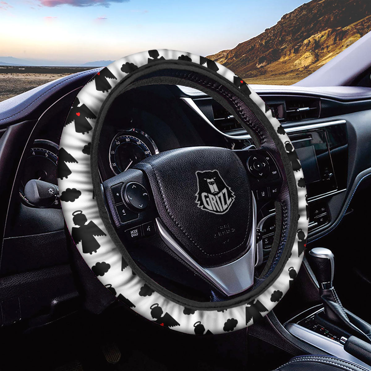 Angel White And Black Print Pattern Car Steering Wheel Cover-grizzshop