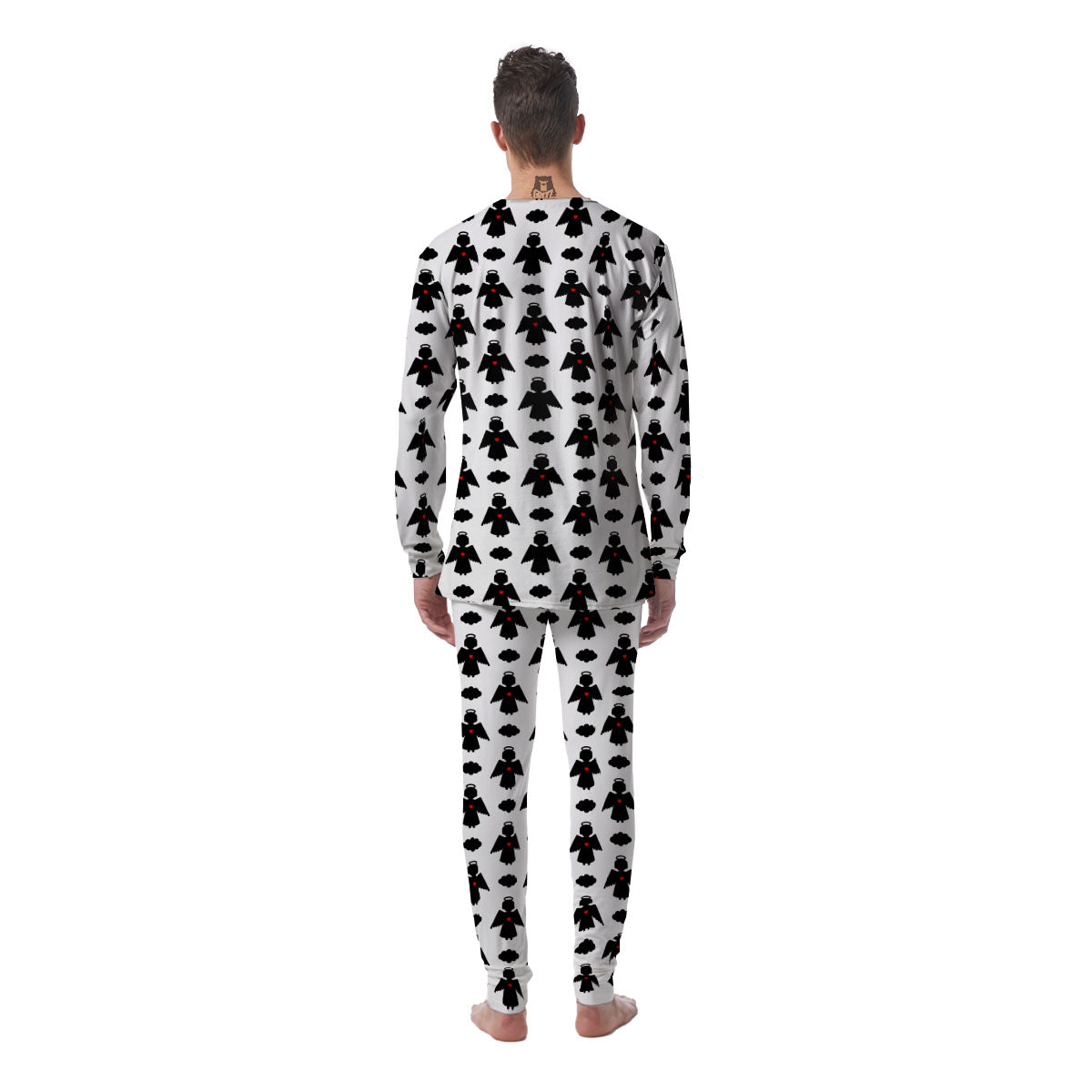 Angel White And Black Print Pattern Men's Pajamas-grizzshop