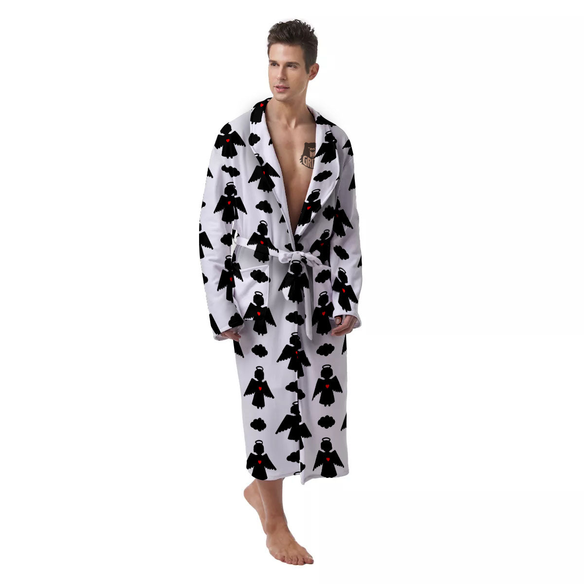 Angel White And Black Print Pattern Men's Robe-grizzshop
