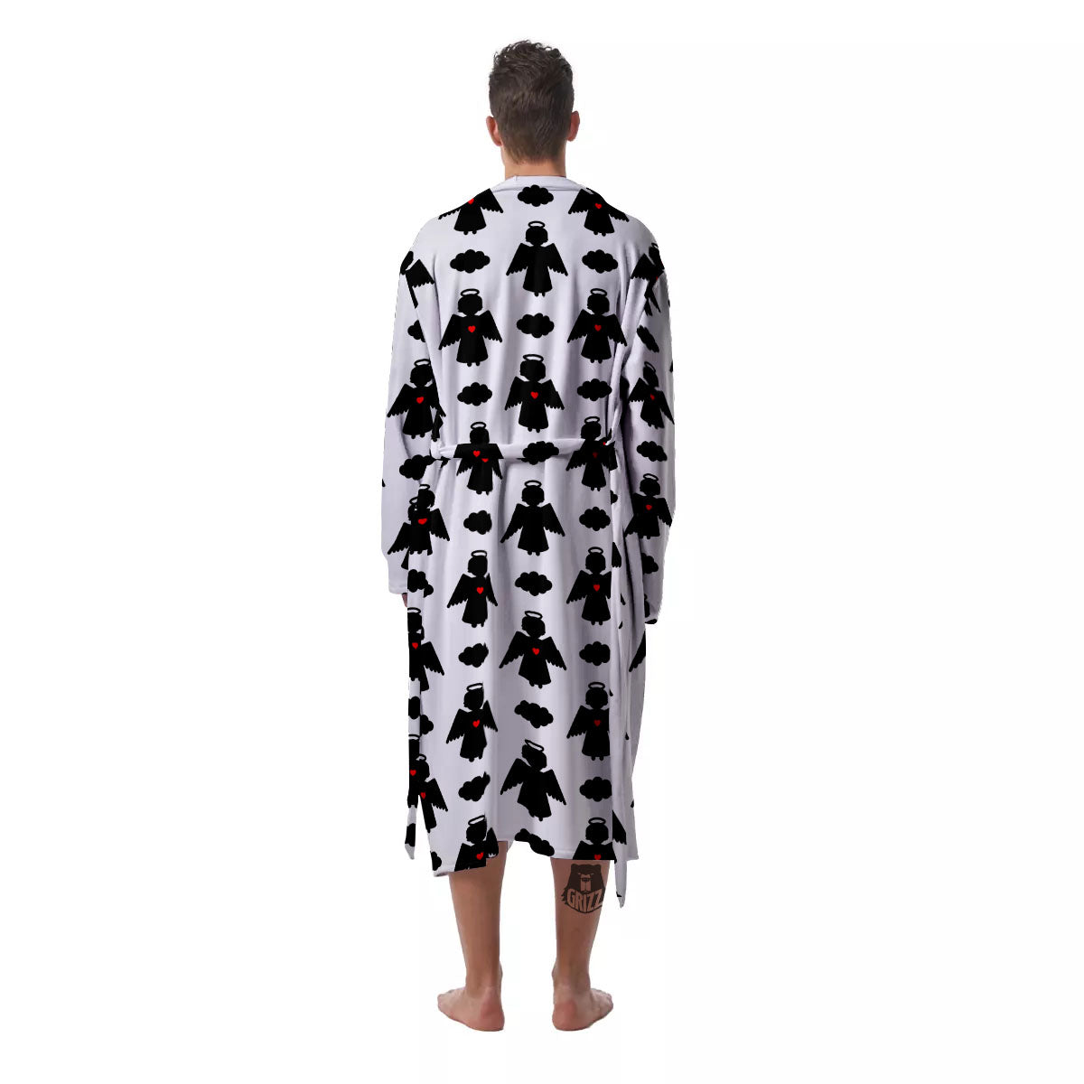 Angel White And Black Print Pattern Men's Robe-grizzshop