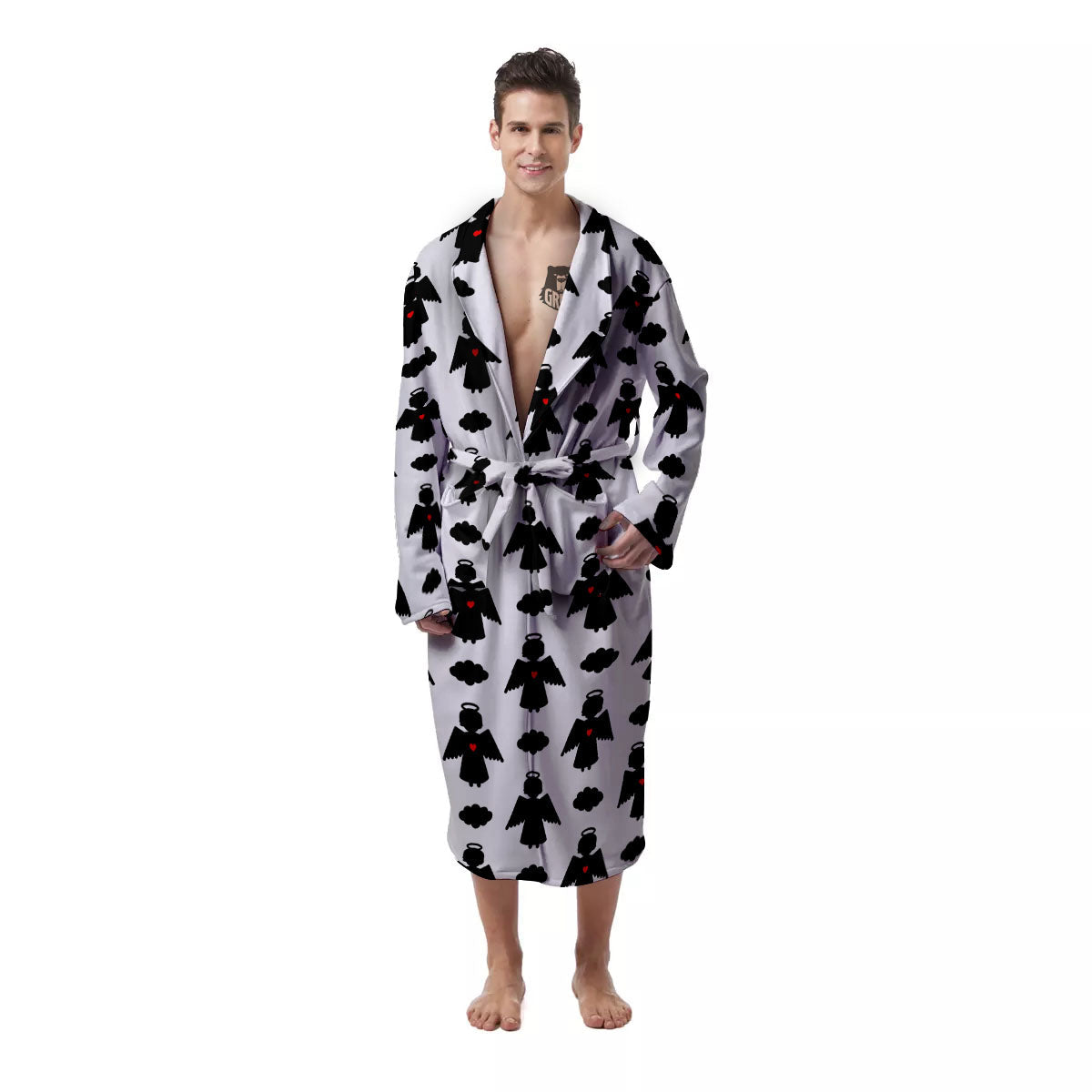 Angel White And Black Print Pattern Men's Robe-grizzshop