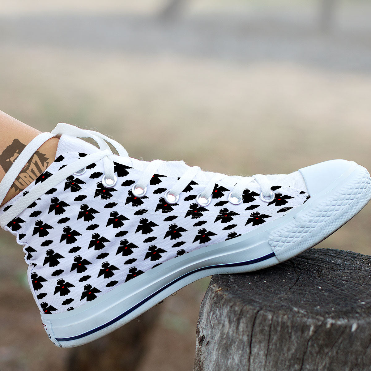 Angel White And Black Print Pattern White High Top Shoes-grizzshop
