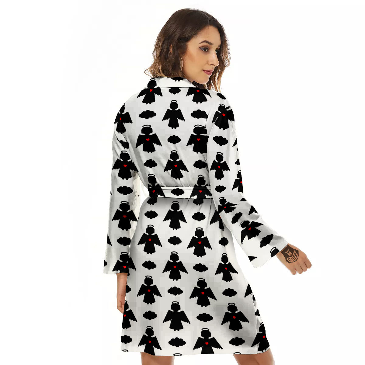 Angel White And Black Print Pattern Women's Robe-grizzshop
