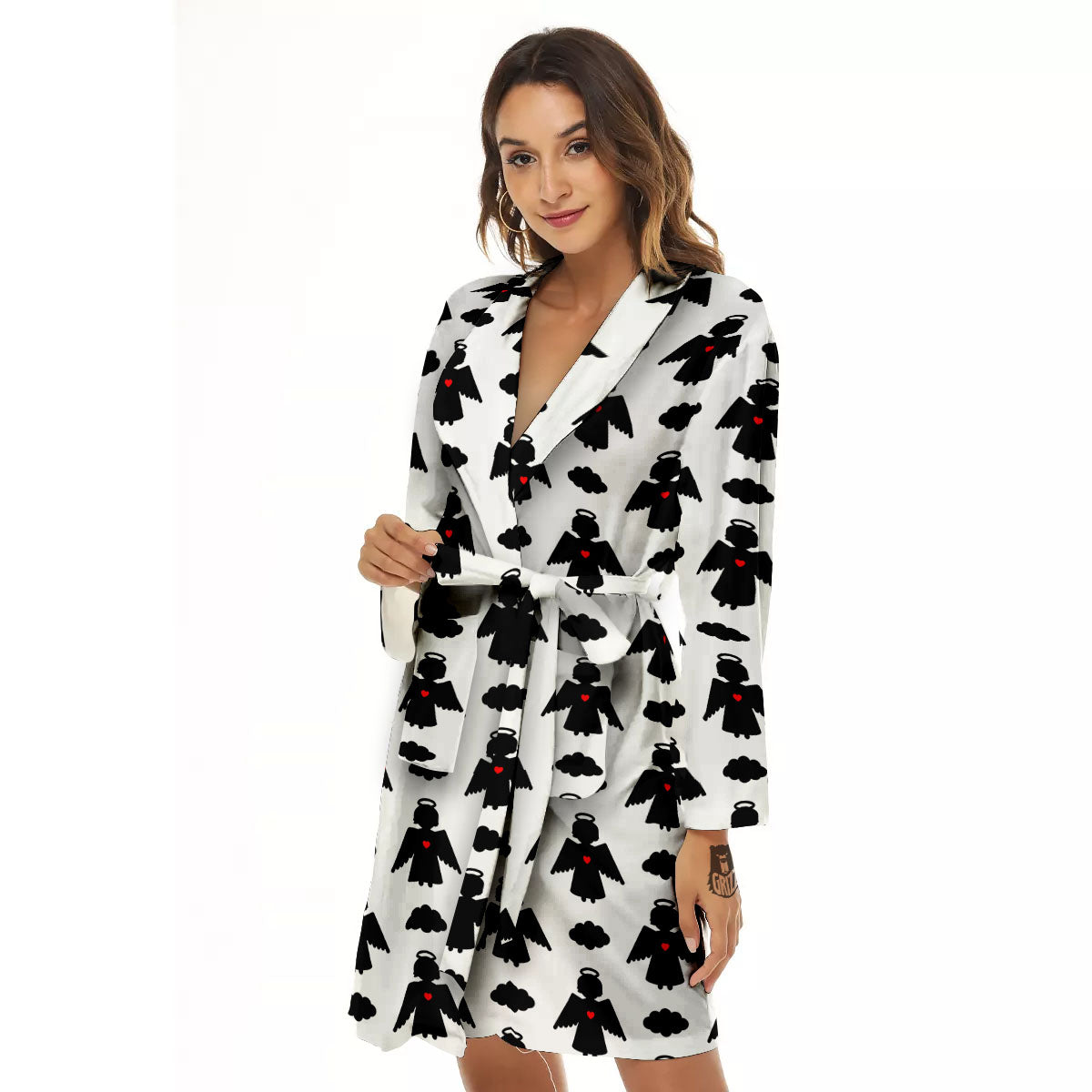 Angel White And Black Print Pattern Women's Robe-grizzshop