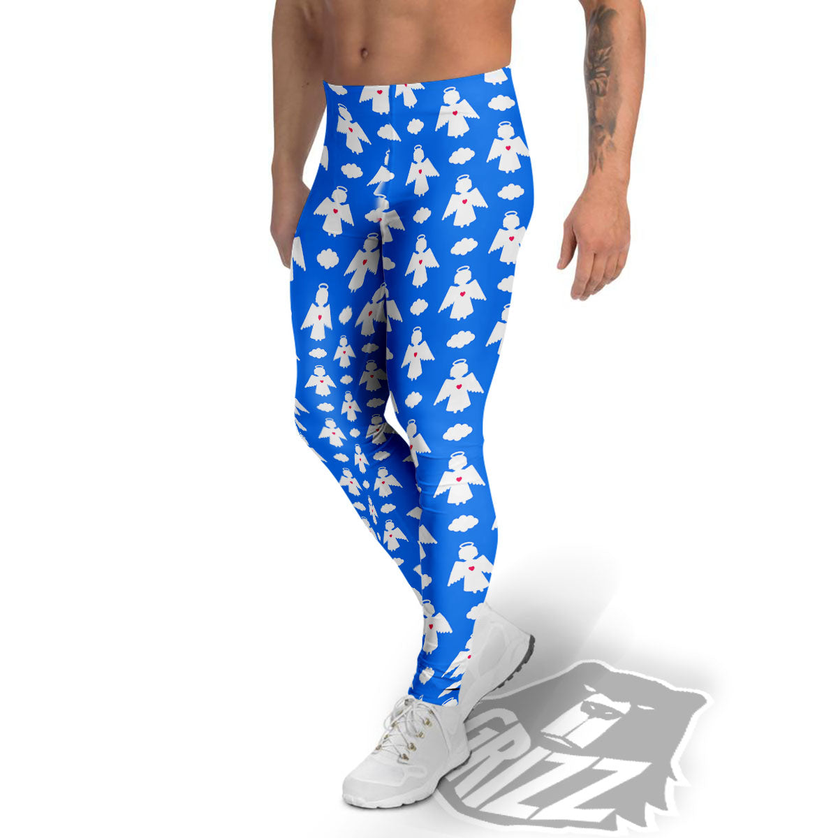 Angel White And Blue Print Pattern Men's Leggings-grizzshop