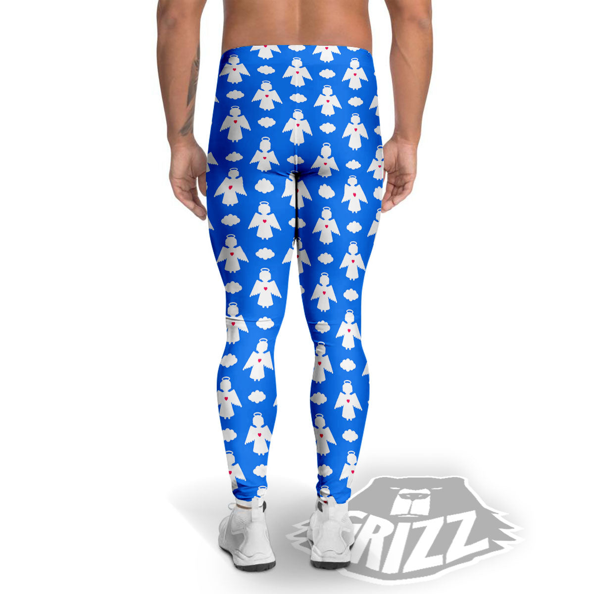 Angel White And Blue Print Pattern Men's Leggings-grizzshop