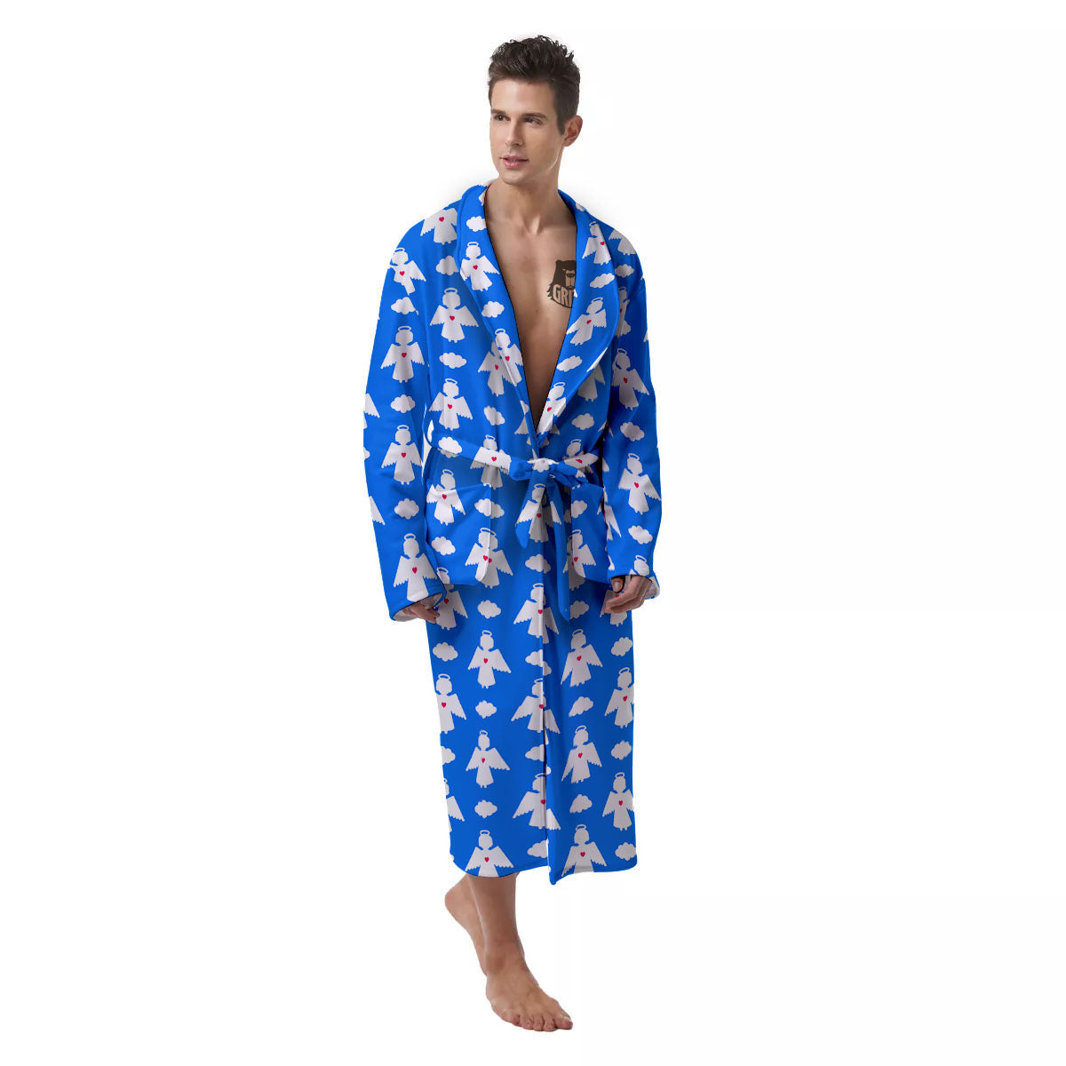 Angel White And Blue Print Pattern Men's Robe-grizzshop