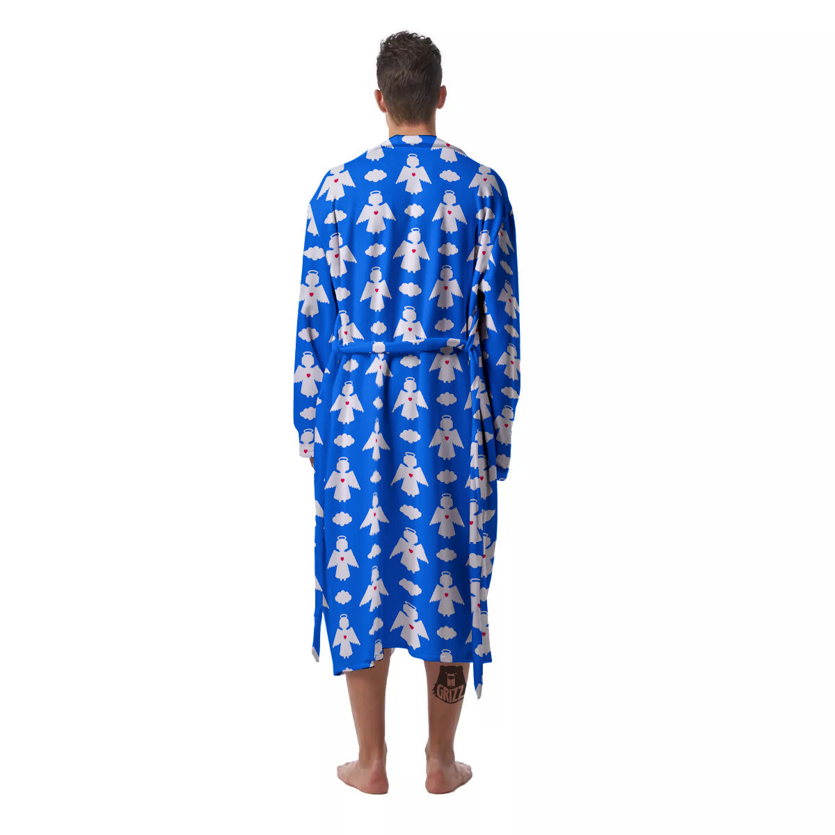 Angel White And Blue Print Pattern Men's Robe-grizzshop