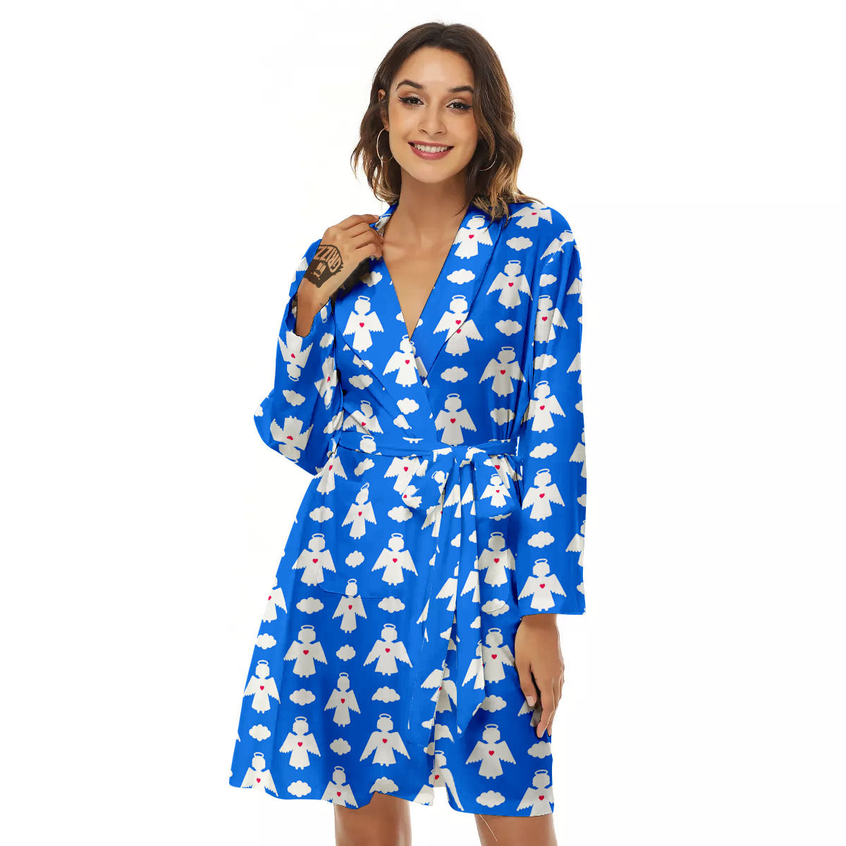 Angel White And Blue Print Pattern Women's Robe-grizzshop