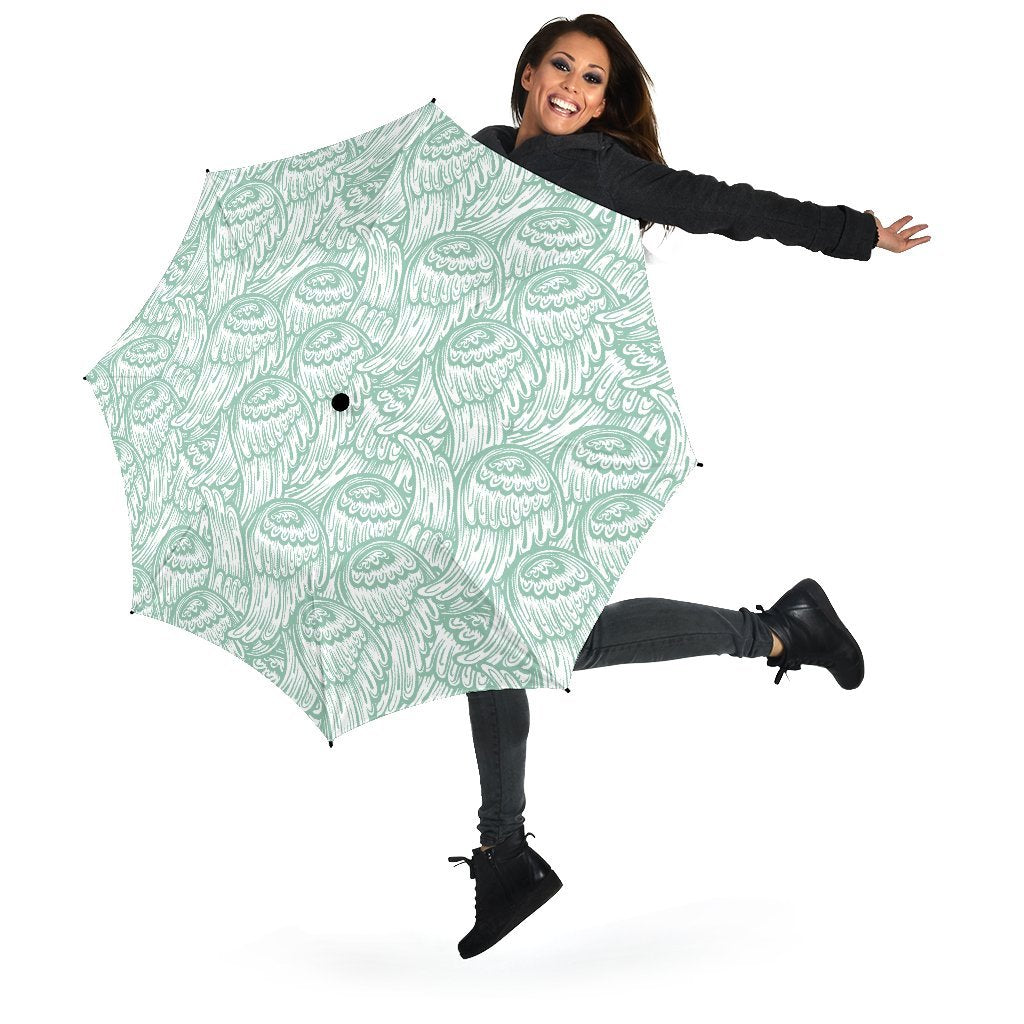 Angel Wing Pattern Print Automatic Foldable Umbrella-grizzshop