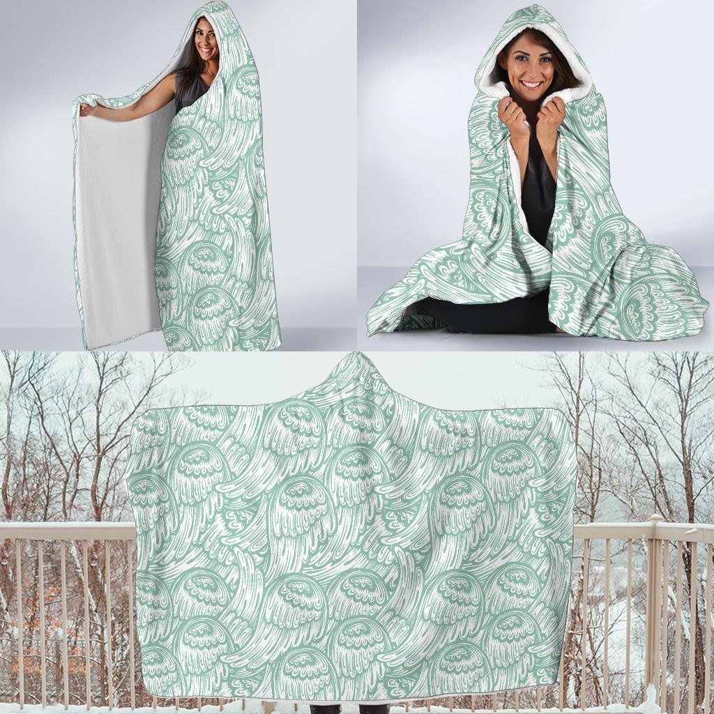 Angel Wing Pattern Print Hooded Blanket-grizzshop