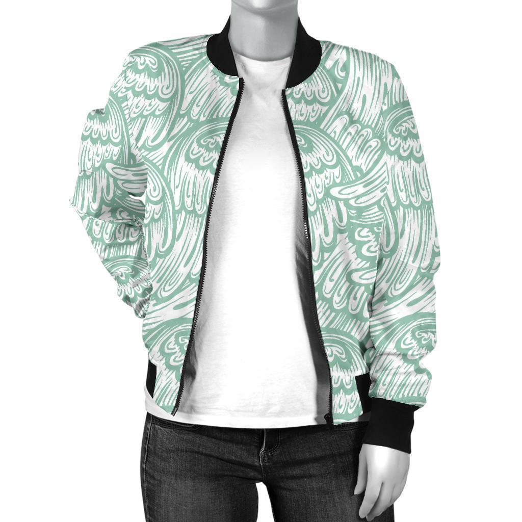 Angel Wing Pattern Print Women Casual Bomber Jacket-grizzshop