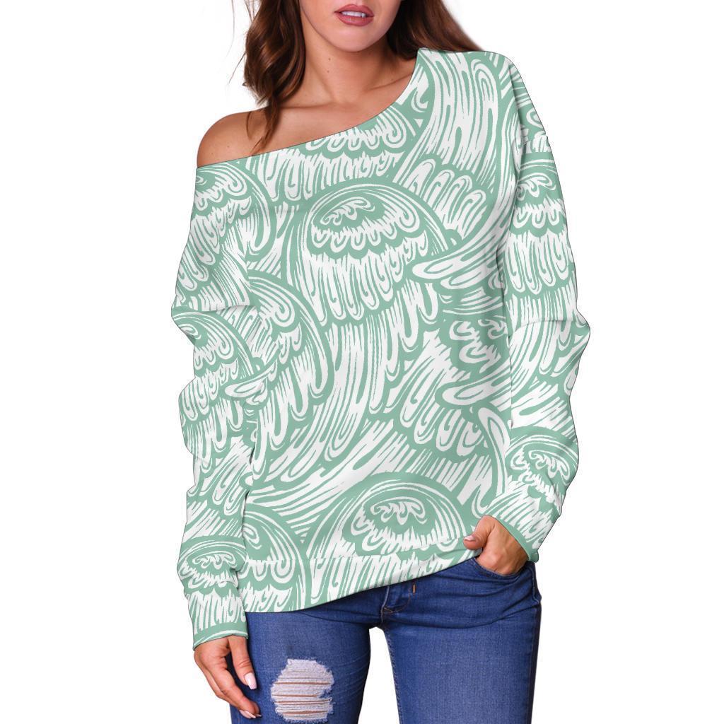 Angel Wing Pattern Print Women Off Shoulder Sweatshirt-grizzshop