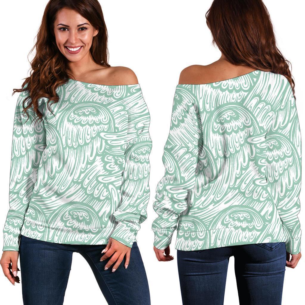 Angel Wing Pattern Print Women Off Shoulder Sweatshirt-grizzshop