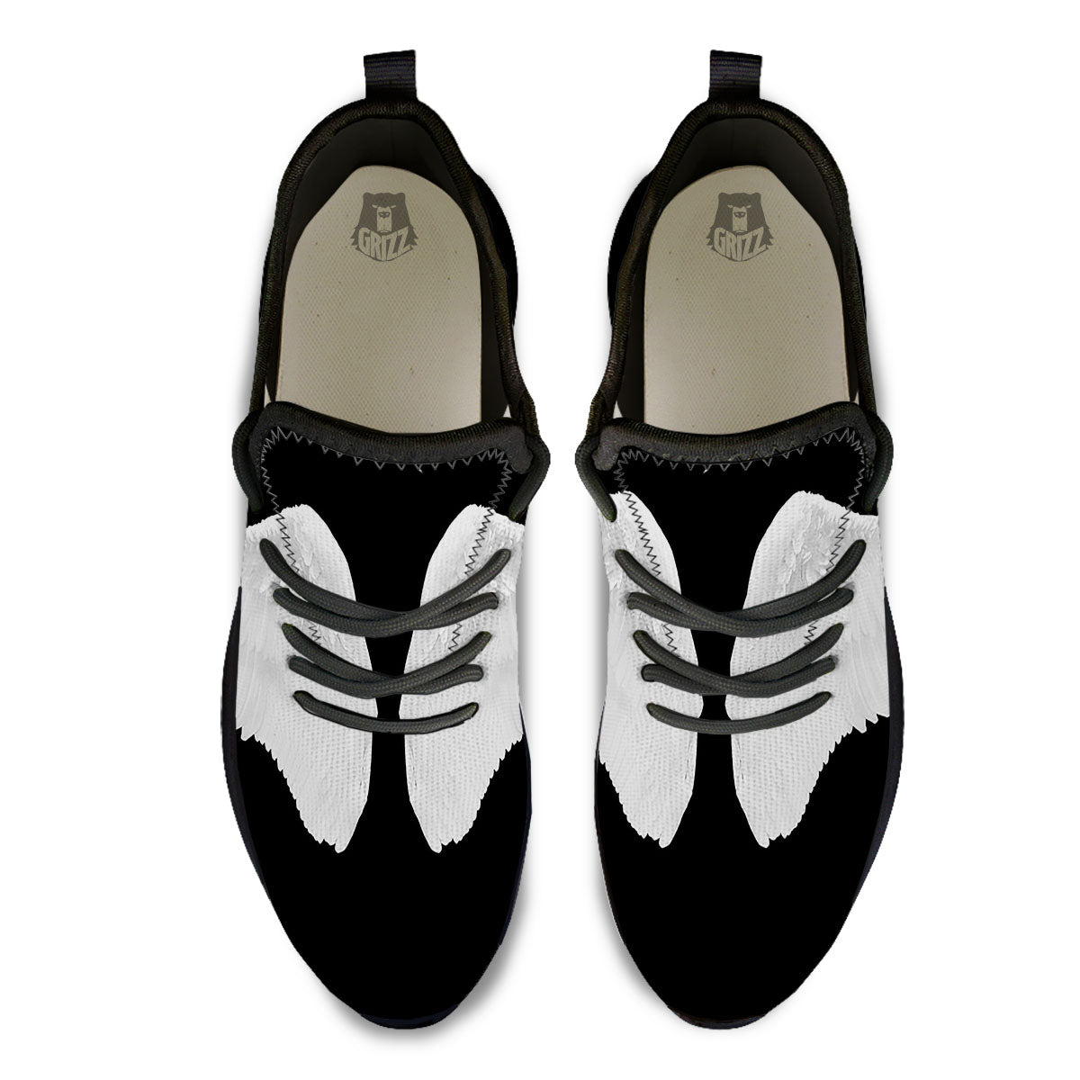 Angel Wings White Print Black Athletic Shoes-grizzshop