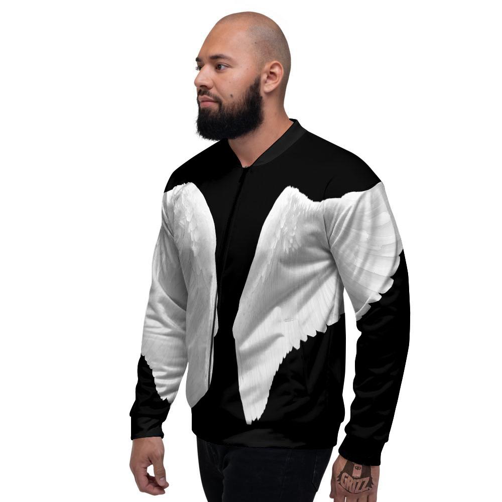 Angel Wings White Print Men's Bomber Jacket-grizzshop