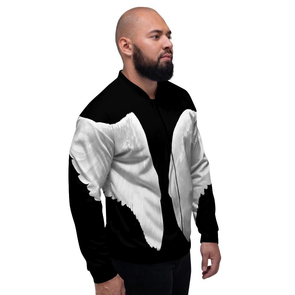 Angel Wings White Print Men's Bomber Jacket-grizzshop