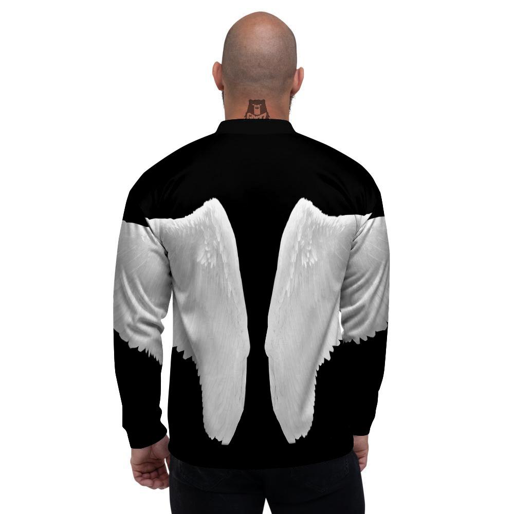 Angel Wings White Print Men's Bomber Jacket-grizzshop