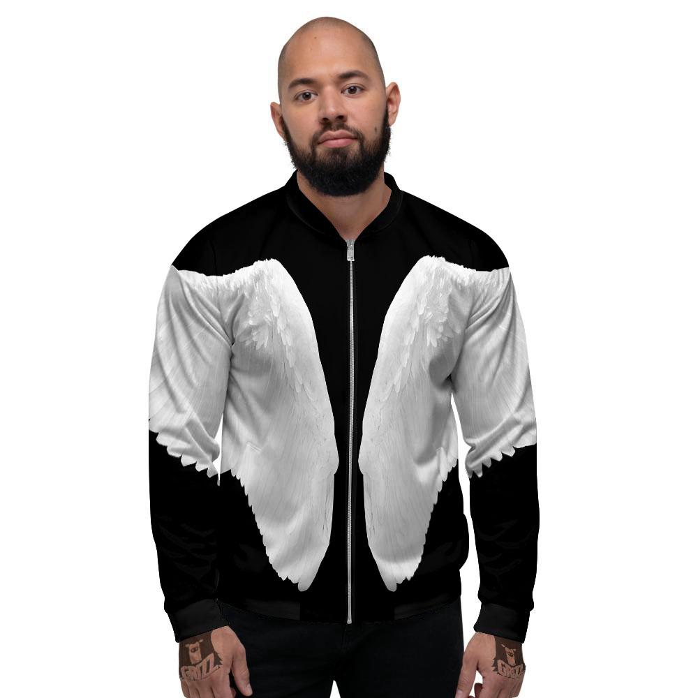 Angel Wings White Print Men's Bomber Jacket-grizzshop