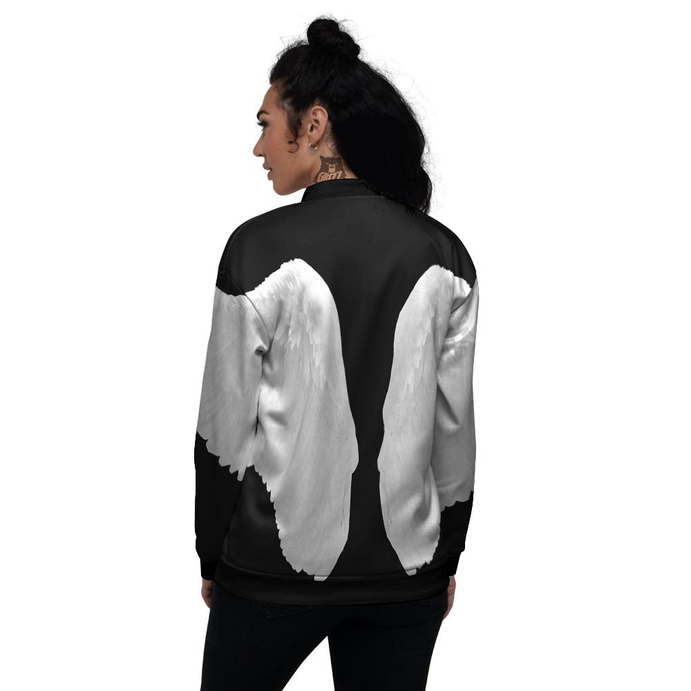 Angel Wings White Print Women's Bomber Jacket-grizzshop