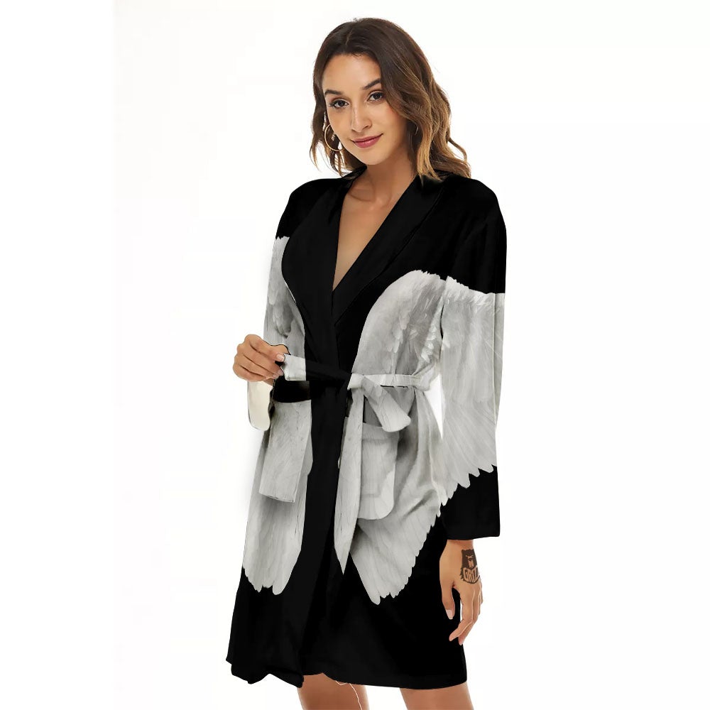 Angel Wings White Print Women's Robe-grizzshop