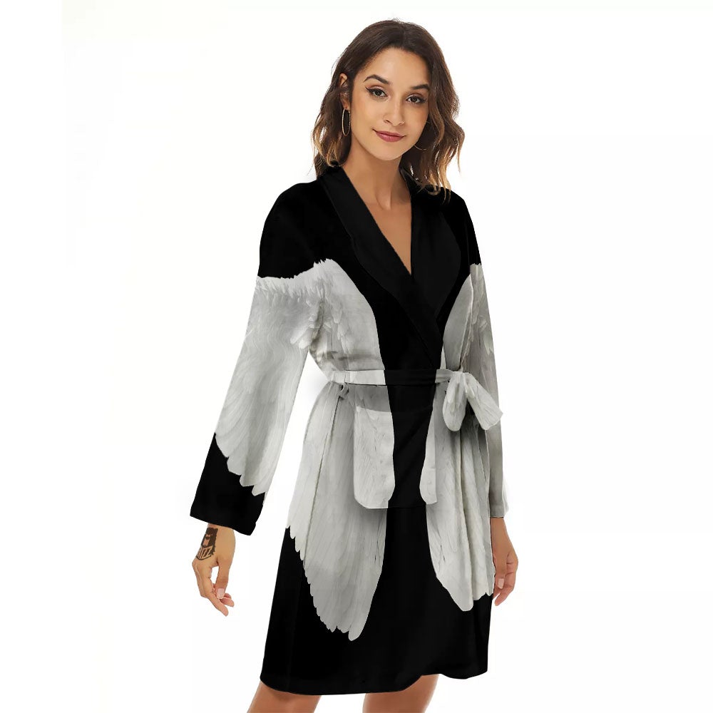 Angel Wings White Print Women's Robe-grizzshop