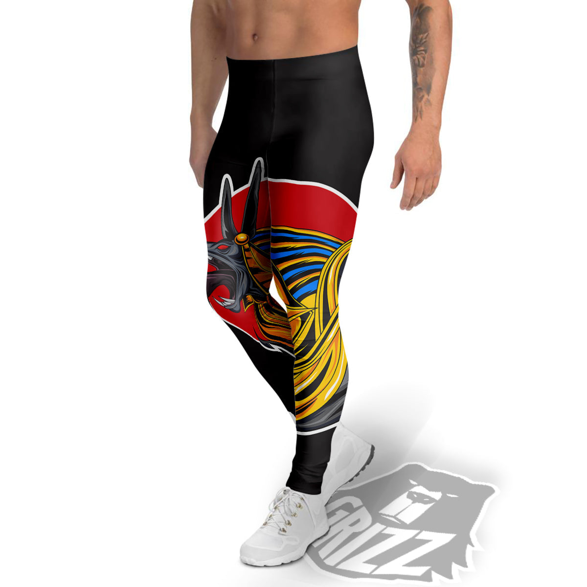 Angry Anubis Print Men's Leggings-grizzshop