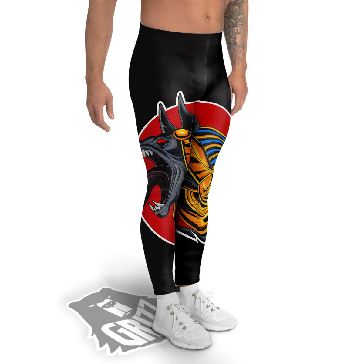 Angry Anubis Print Men's Leggings-grizzshop