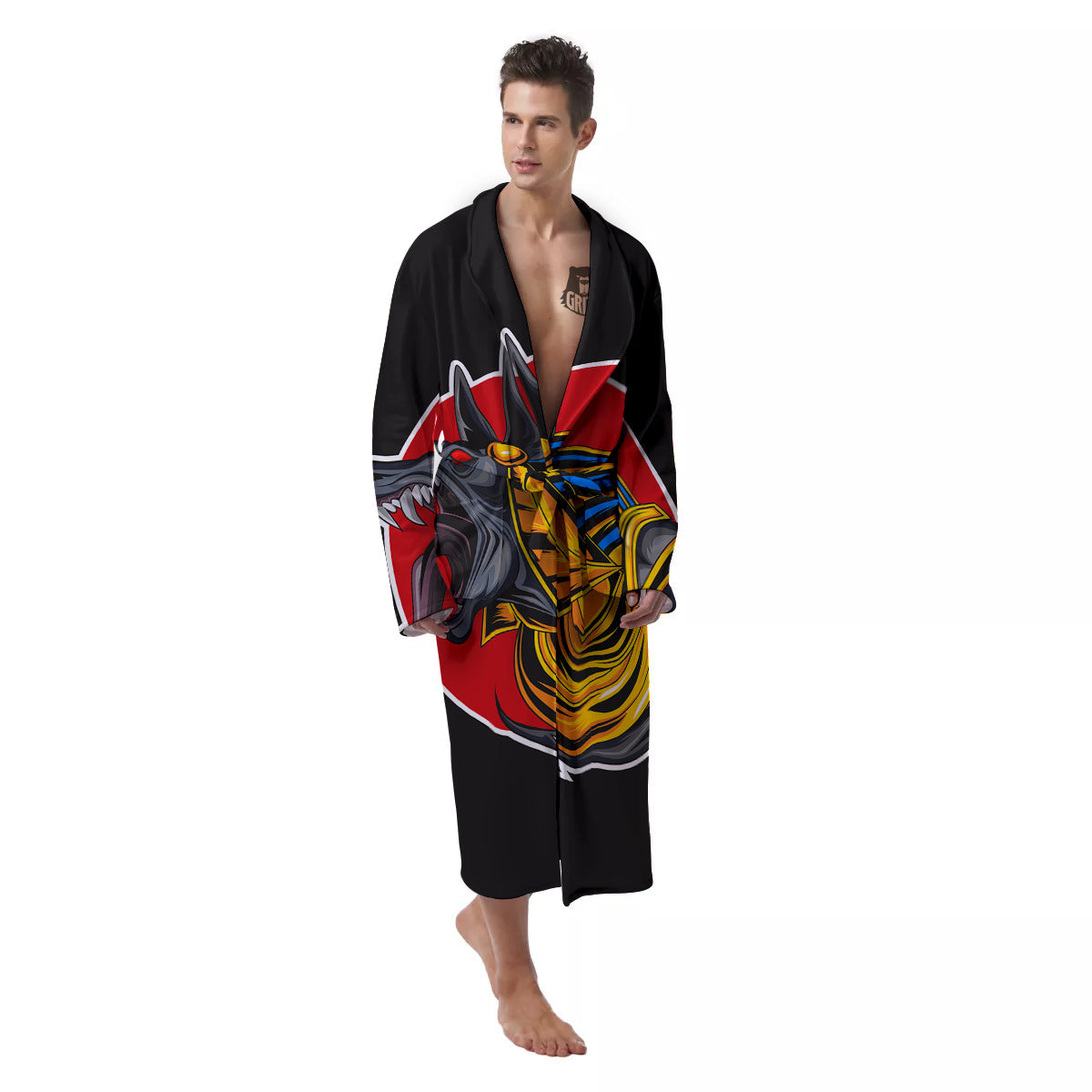 Angry Anubis Print Men's Robe-grizzshop