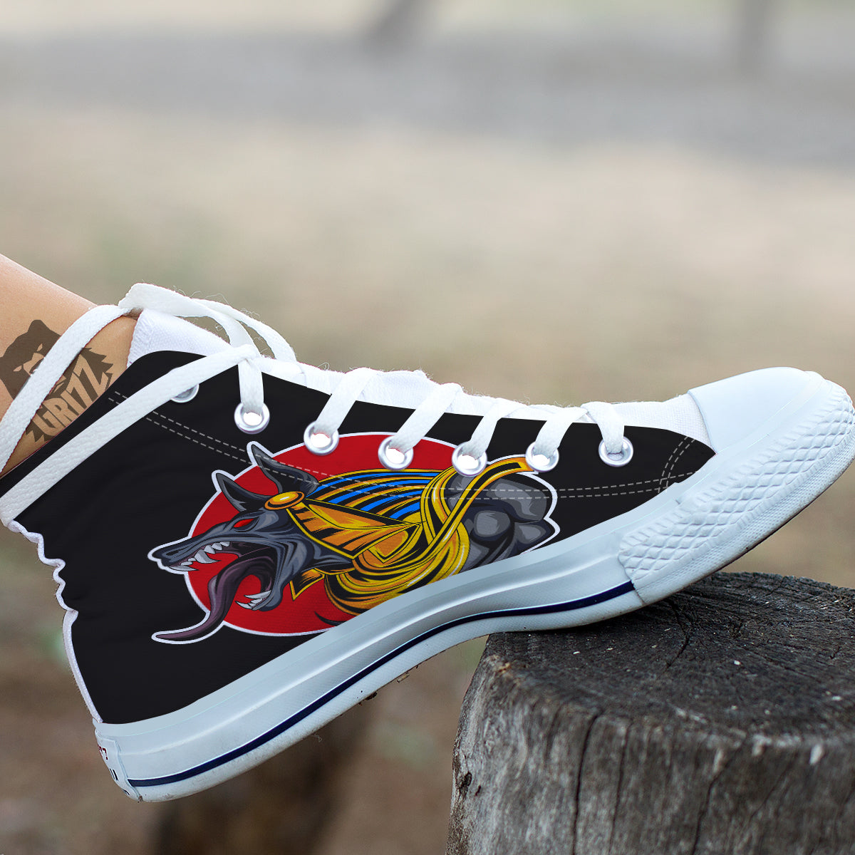 Angry Anubis Print White High Top Shoes-grizzshop