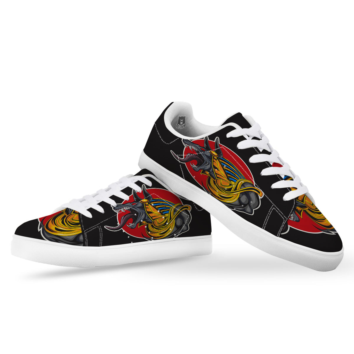 Angry Anubis Print White Low Top Sneakers-grizzshop