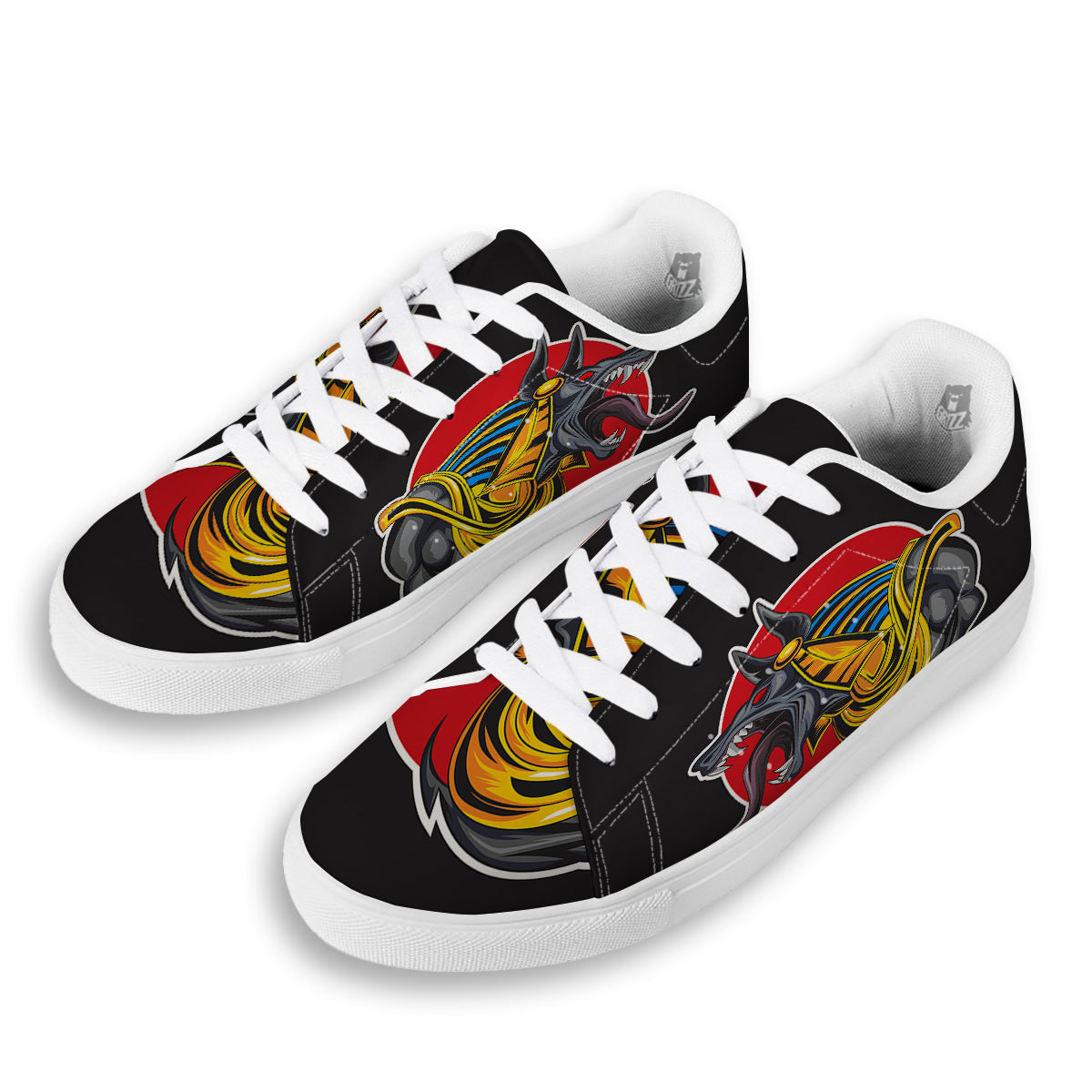 Angry Anubis Print White Low Top Sneakers-grizzshop