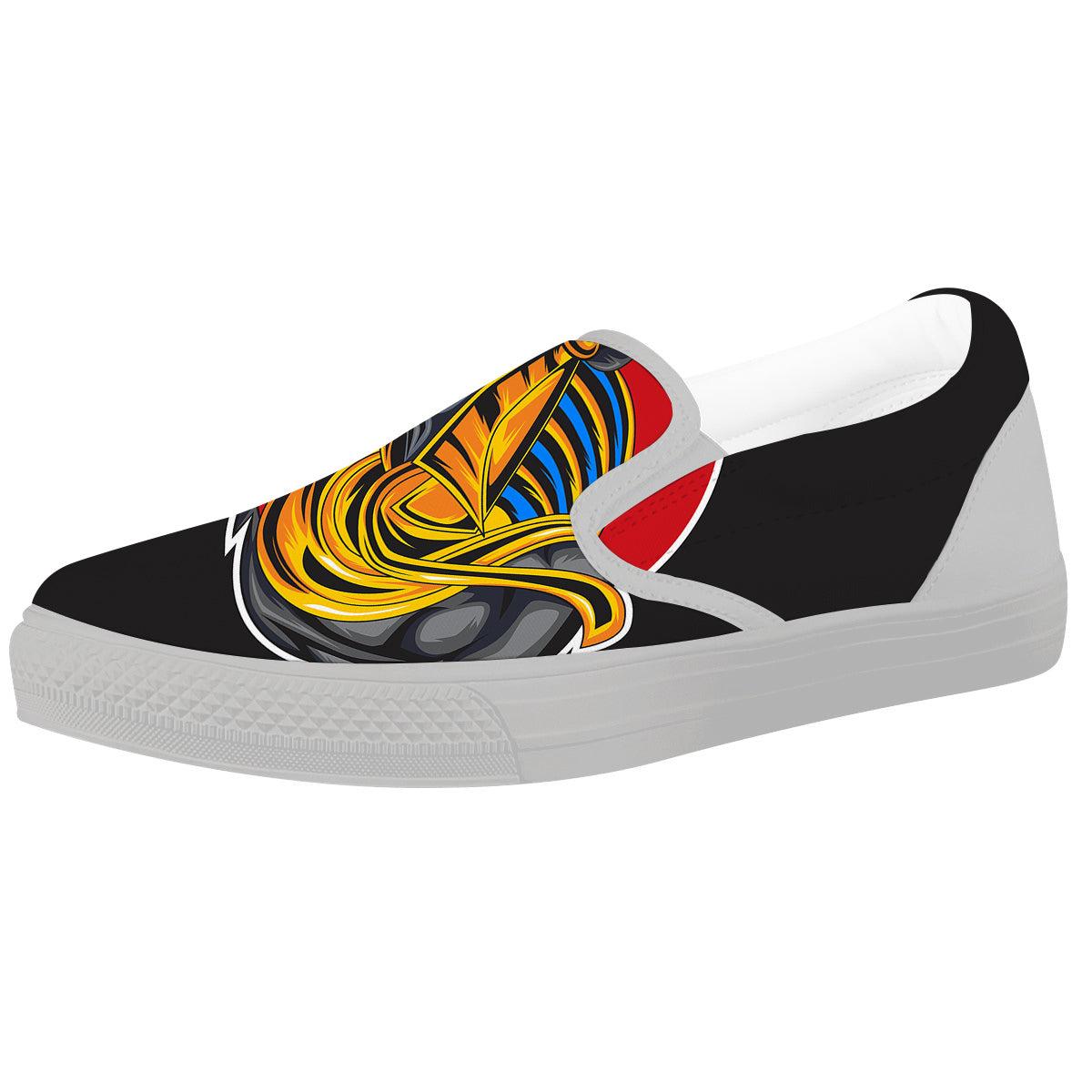 Angry Anubis Print White Slip On Shoes-grizzshop