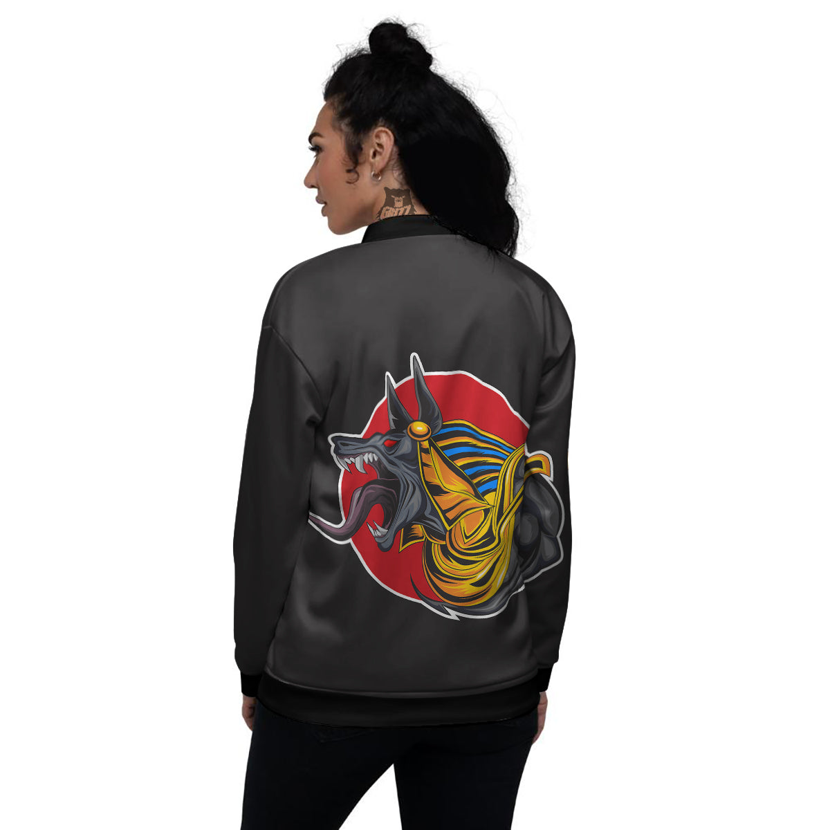 Angry Anubis Print Women's Bomber Jacket-grizzshop