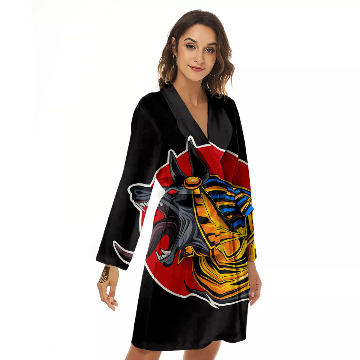 Angry Anubis Print Women's Robe-grizzshop