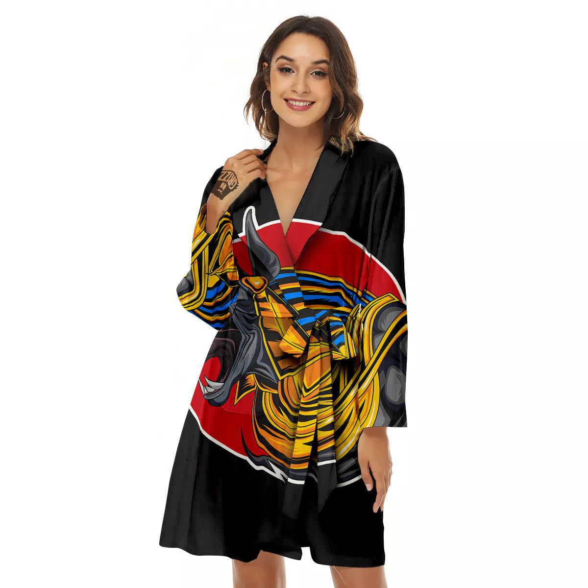 Angry Anubis Print Women's Robe-grizzshop