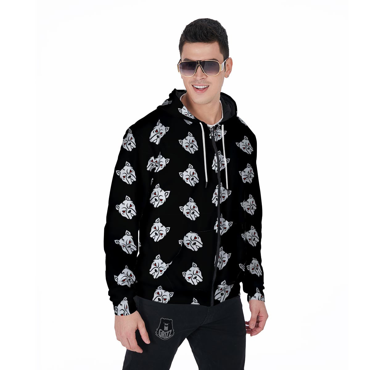 Angry Pitbull Men's Zip Up Hoodie-grizzshop